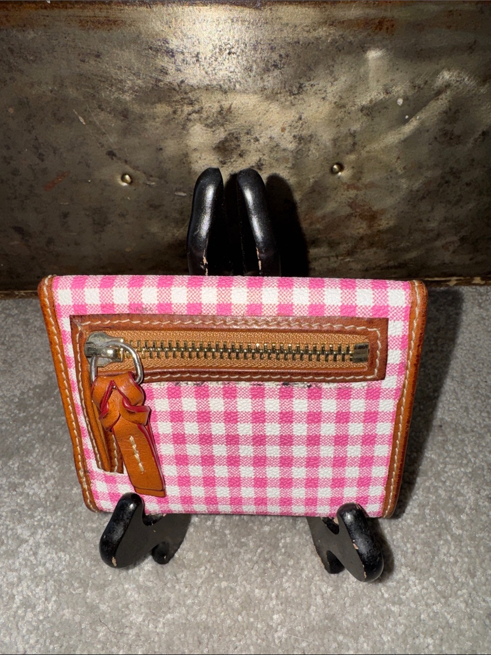 Dooney & Bourke Pink Gingham Wallet with Brown Trim - Picture 2 of 9